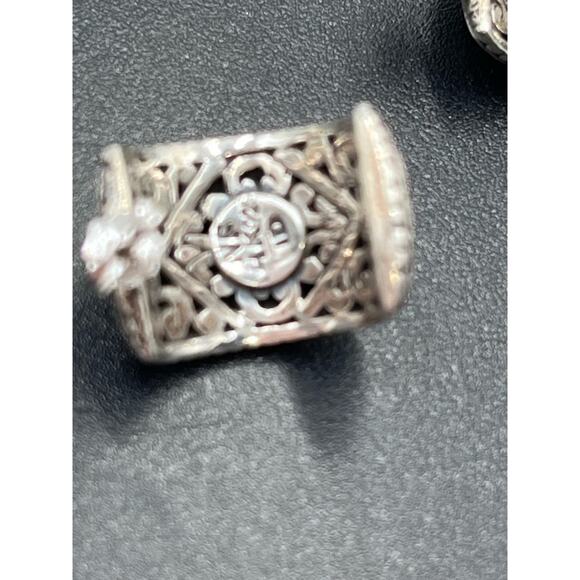 NF Signed 925 Bali Crafted Floral Half Hoop Pierced Earrings Gold Accent - Picture 6 of 10